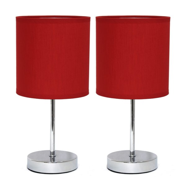 Simple Designs Chrome Mini Basic Table Lamp with Fabric Shade, Red, PK 2 LT2007-RED-2PK